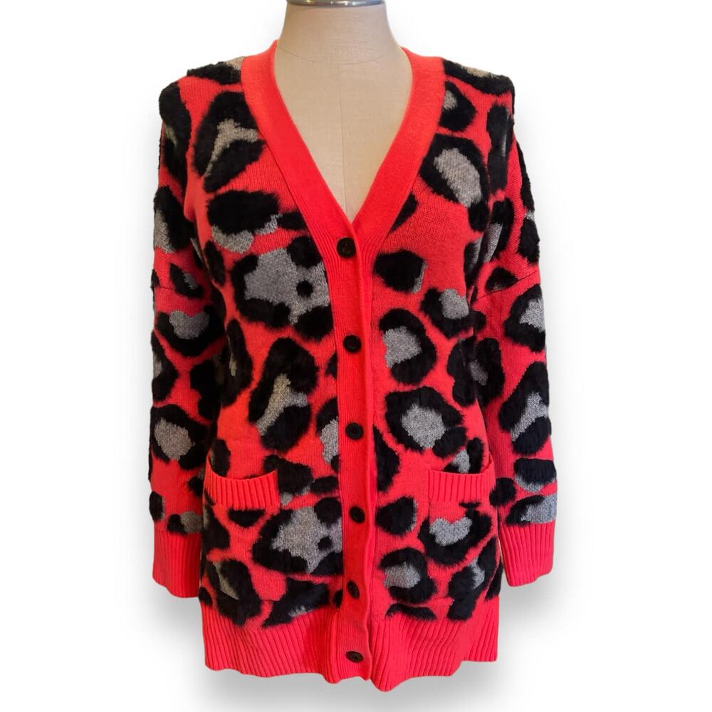 Torrid 3‎ (3X 22/24) Chunky Coral Leopard Animal Button Up Cardigan Sweater New